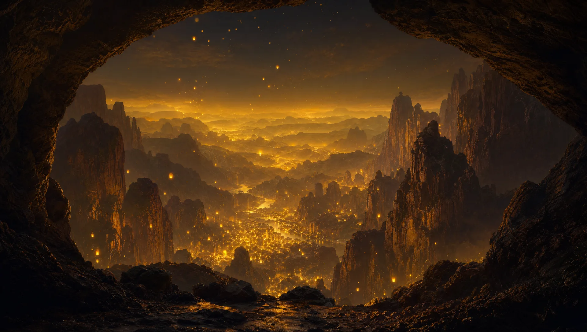 A vast glowing canyon world